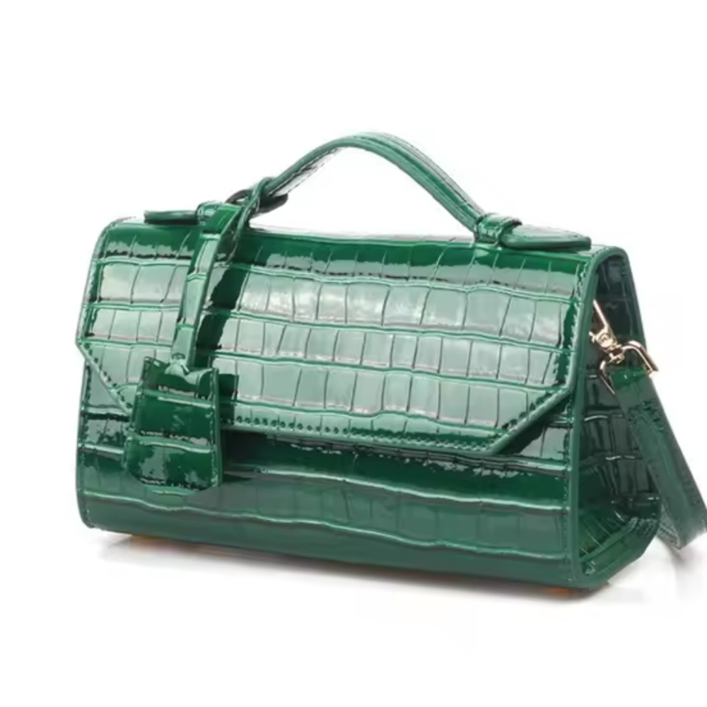 Green Crocodile-Embossed Handbag